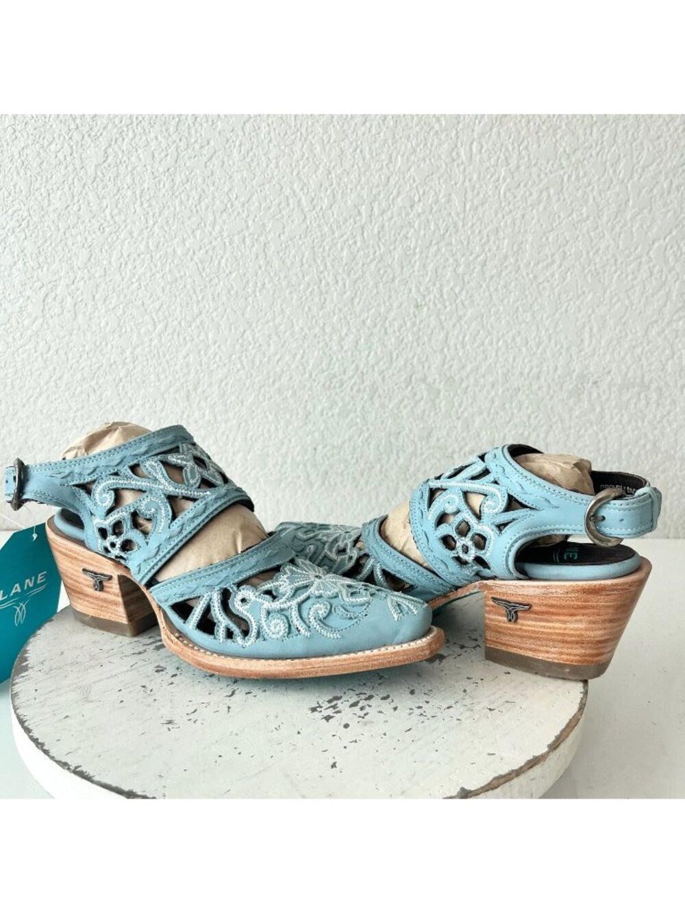 Lane Boots Robin Slingback Blue Mule Womens 5 Cowboy Cowgirl Western Short Ankle